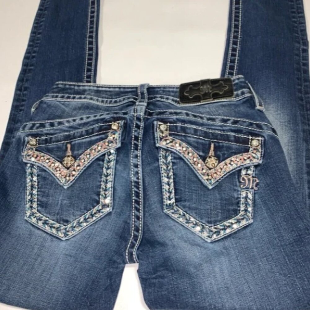Miss Me Women's Blue Embellished Sequins Mid Rise Jeans 25x30 0419 Women’s Jeans